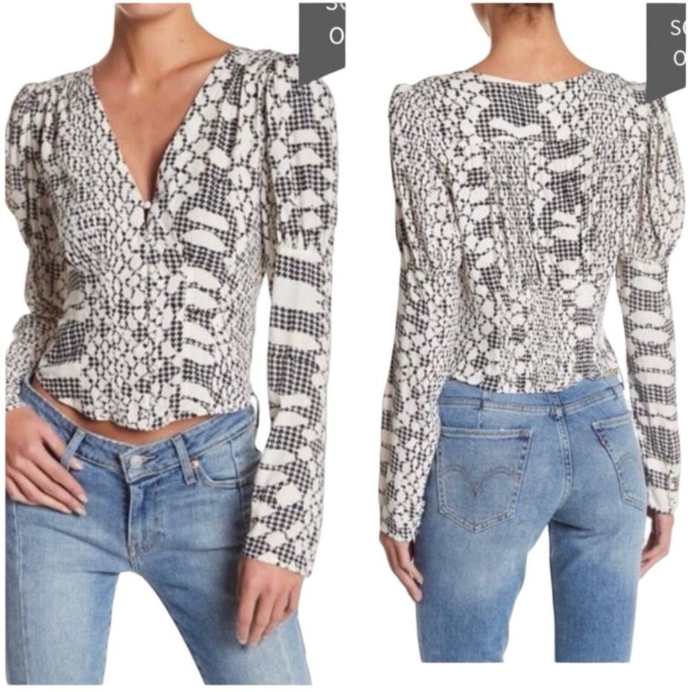 FREE PEOPLE SWEET ON YOU SNAKESKIN PRINT BLOUSE - Picture 10 of 11